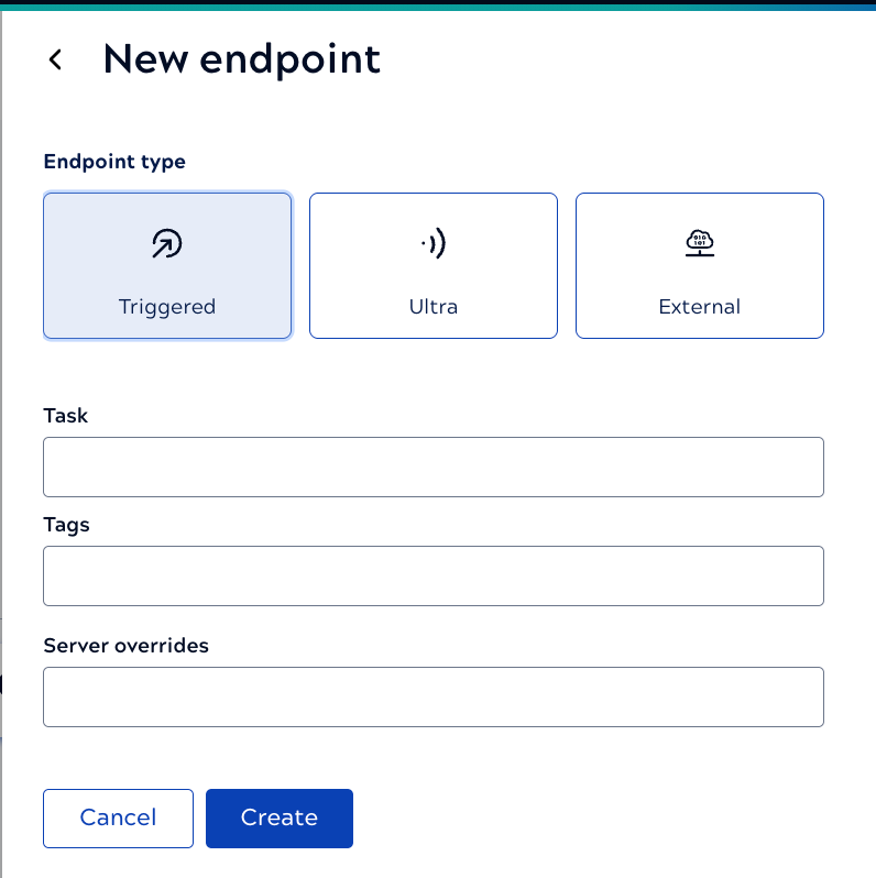 Create new endpoint panel