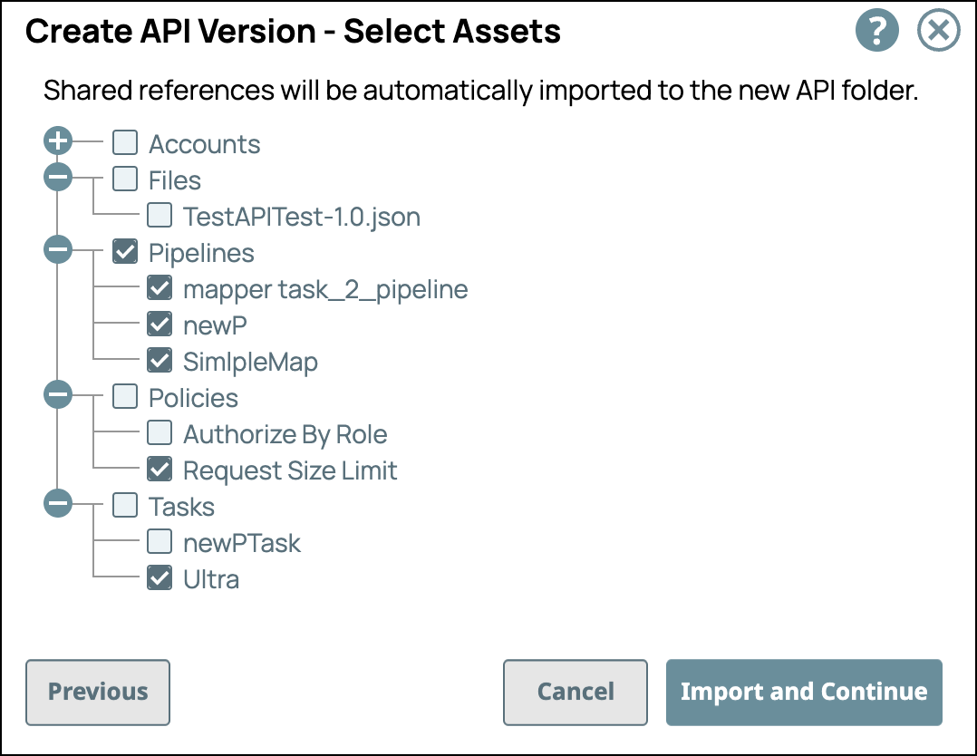 Select Assets dialog