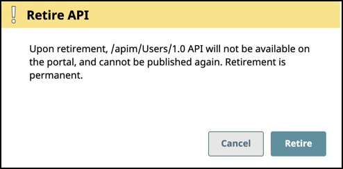 Retire API confirmation dialog