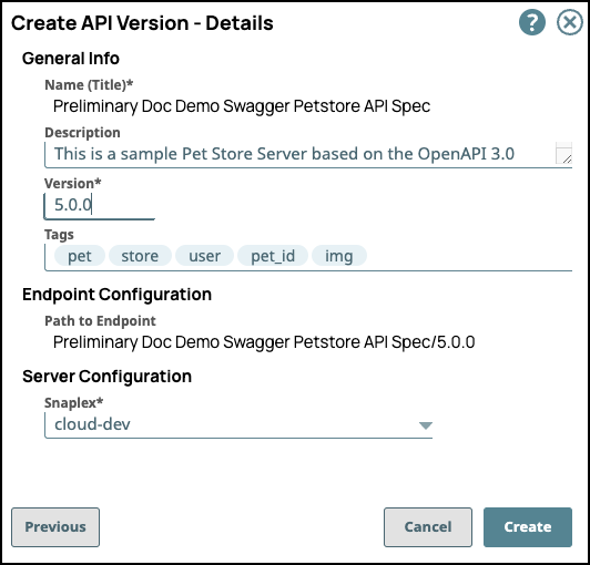Create Version details dialog