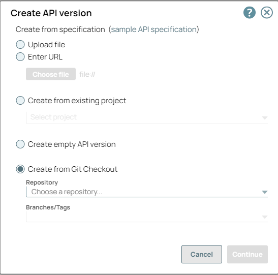 Create from Git Checkout option
