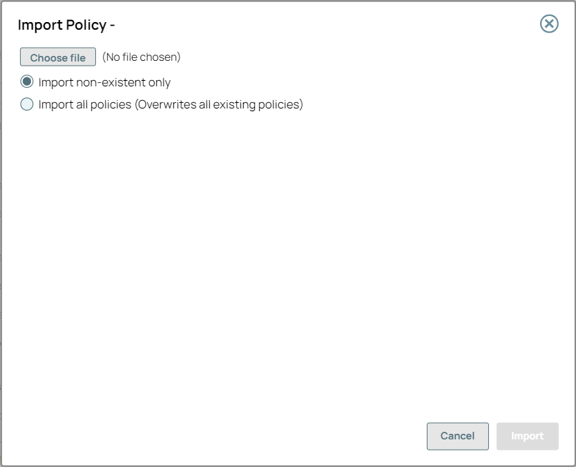 Import Policy dialog