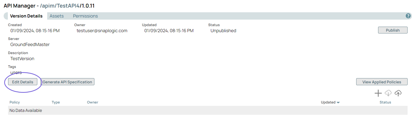 Version Details page