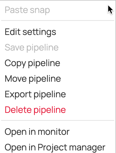 Pipeline context menu