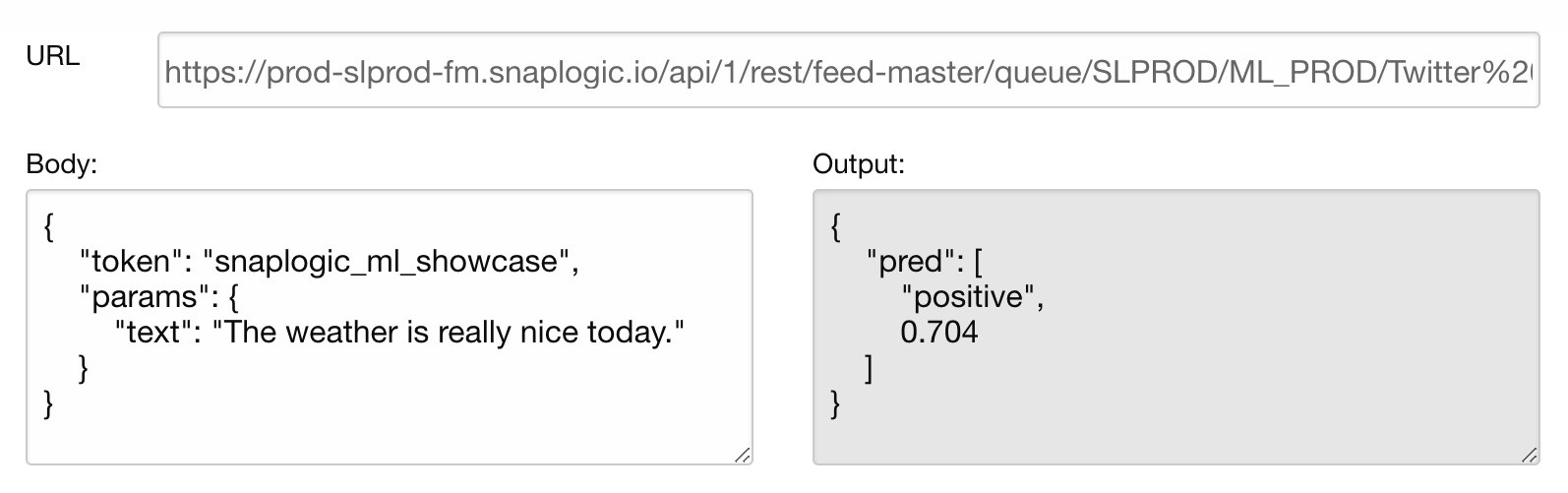 ML API Tester showing a successful sentiment analysis response