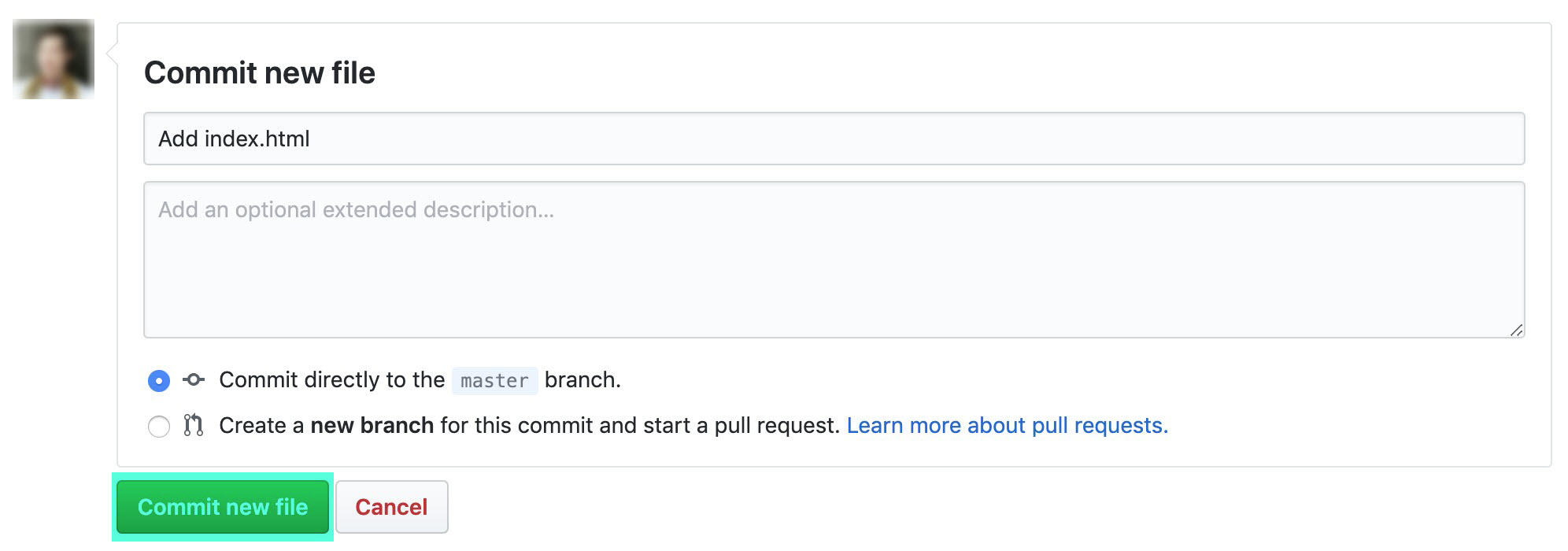 Committing the index.html file to GitHub