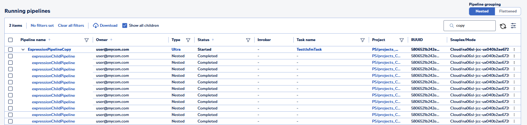 Show all children option enabled.