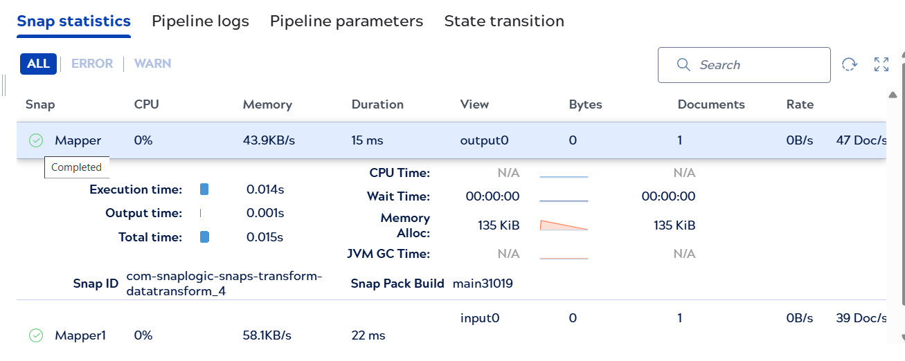 Snap execution details