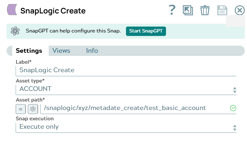 SnapLogic Create Snap configuration