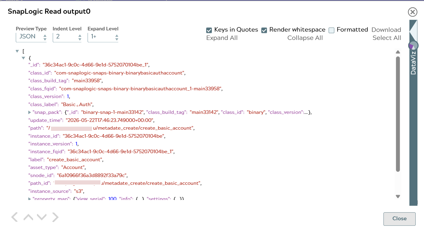 SnapLogic Read Snap output