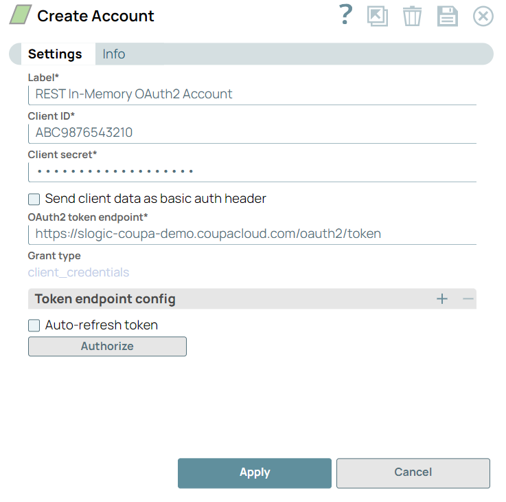 REST In-memory OAuth2 Account
