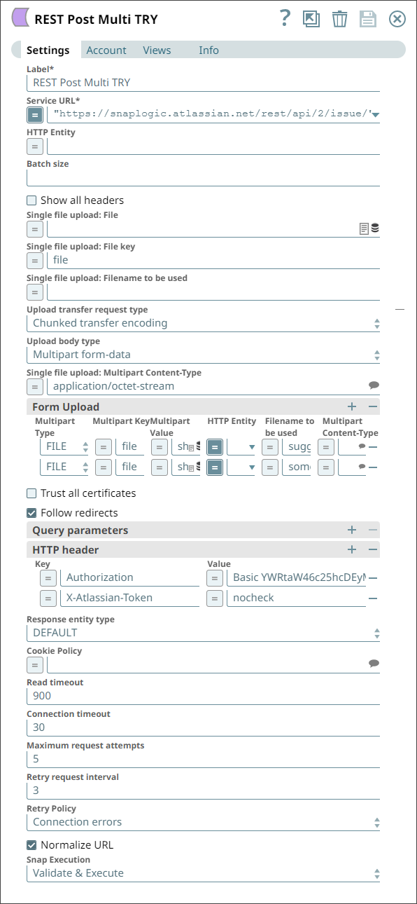 REST Post Snap configuration for uploading attachments