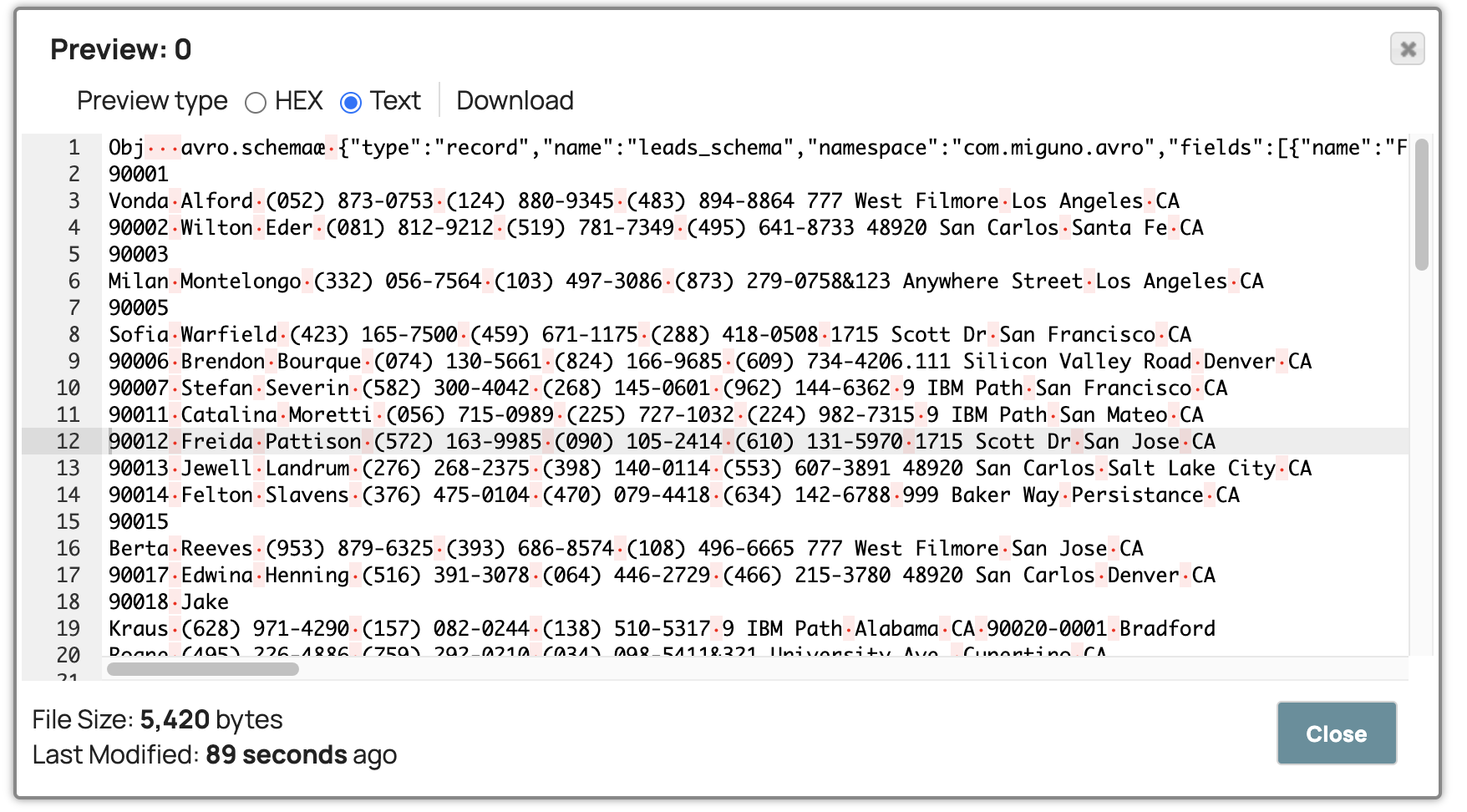 Transforming CSV data to Avro format