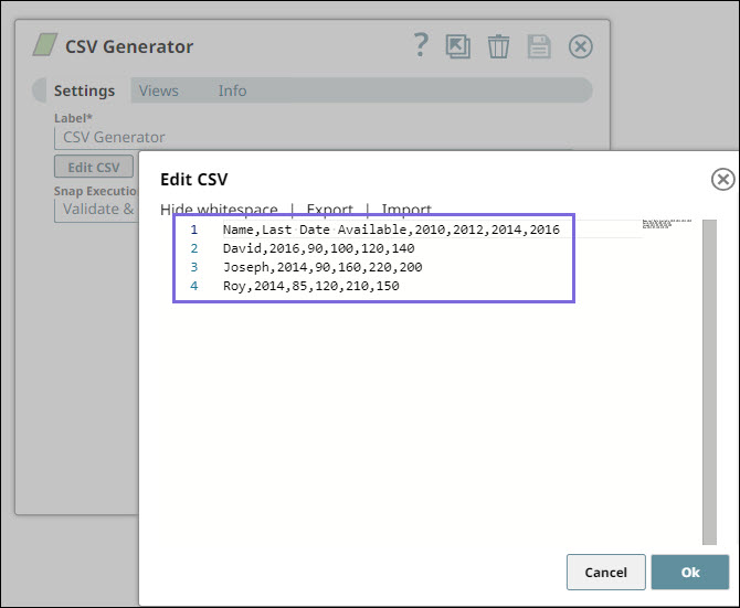 CSV Generator Configuration