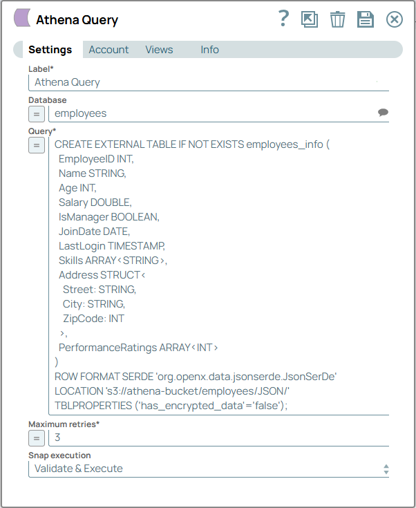 Athena Query Snap configuration