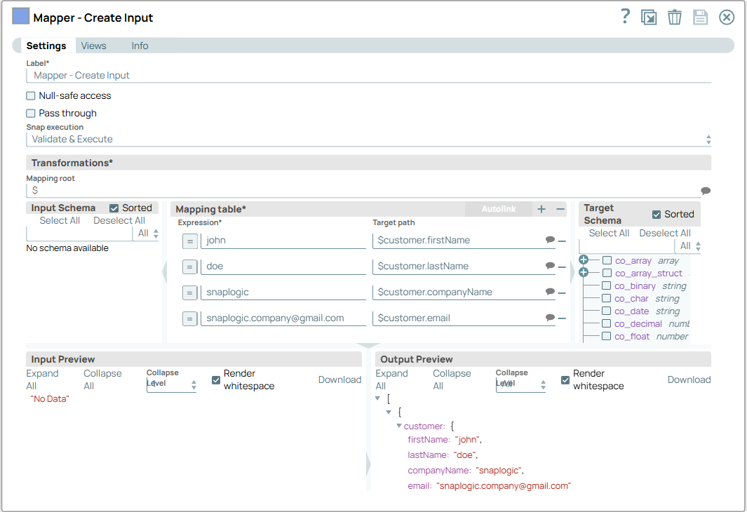 Mapper Snap configuration