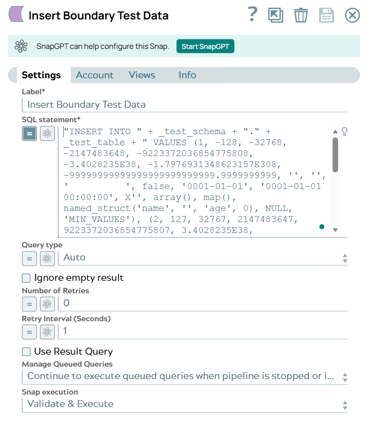 Databricks - Execute Snap configuration to insert data in the table