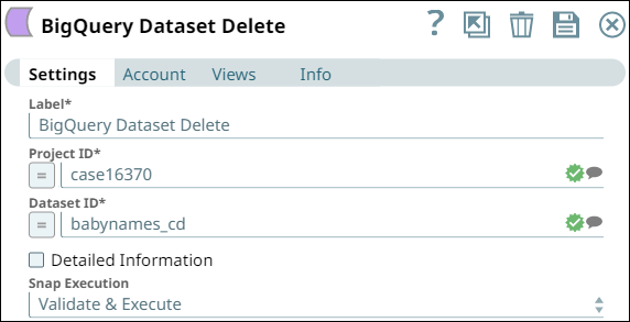 BigQuery Dataset Delete Snap configuration