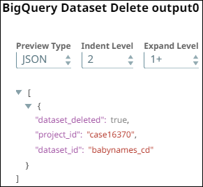 BigQuery Dataset Delete Snap output