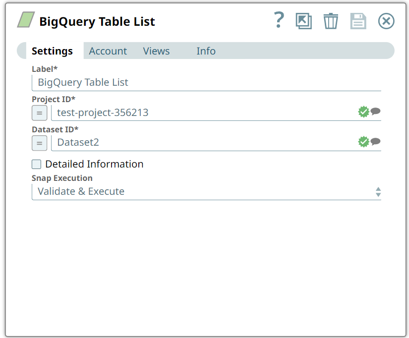 BigQuery Table List Snap configuration