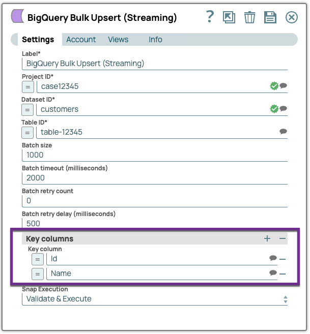 BigQuery Bulk Upsert - Streaming Snap configuration