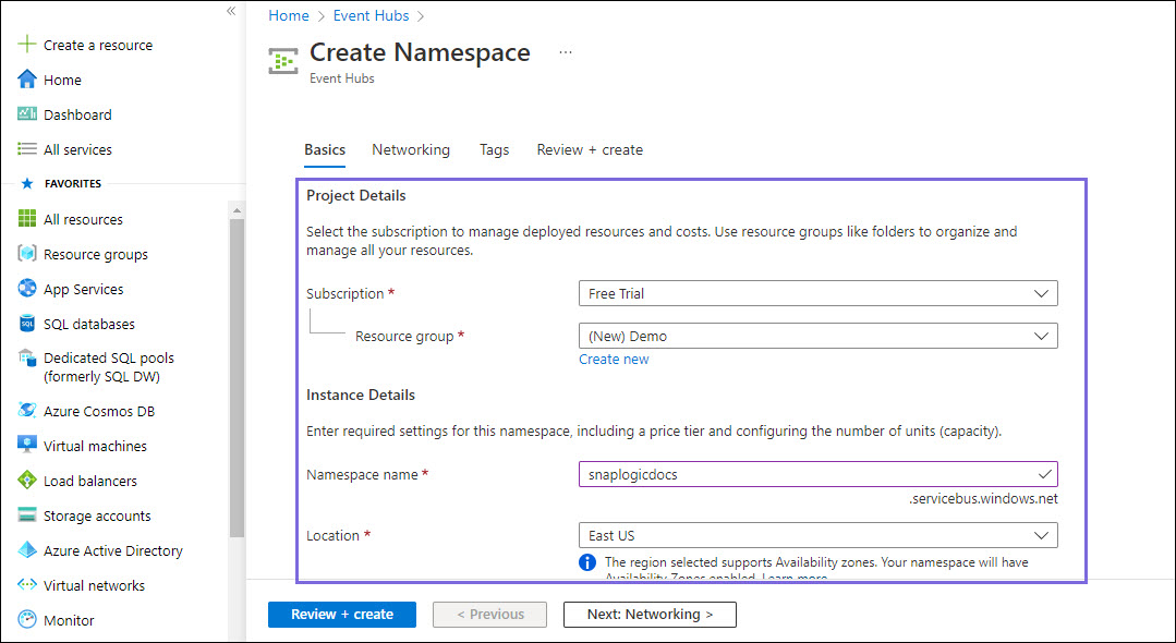 Create Account configuration