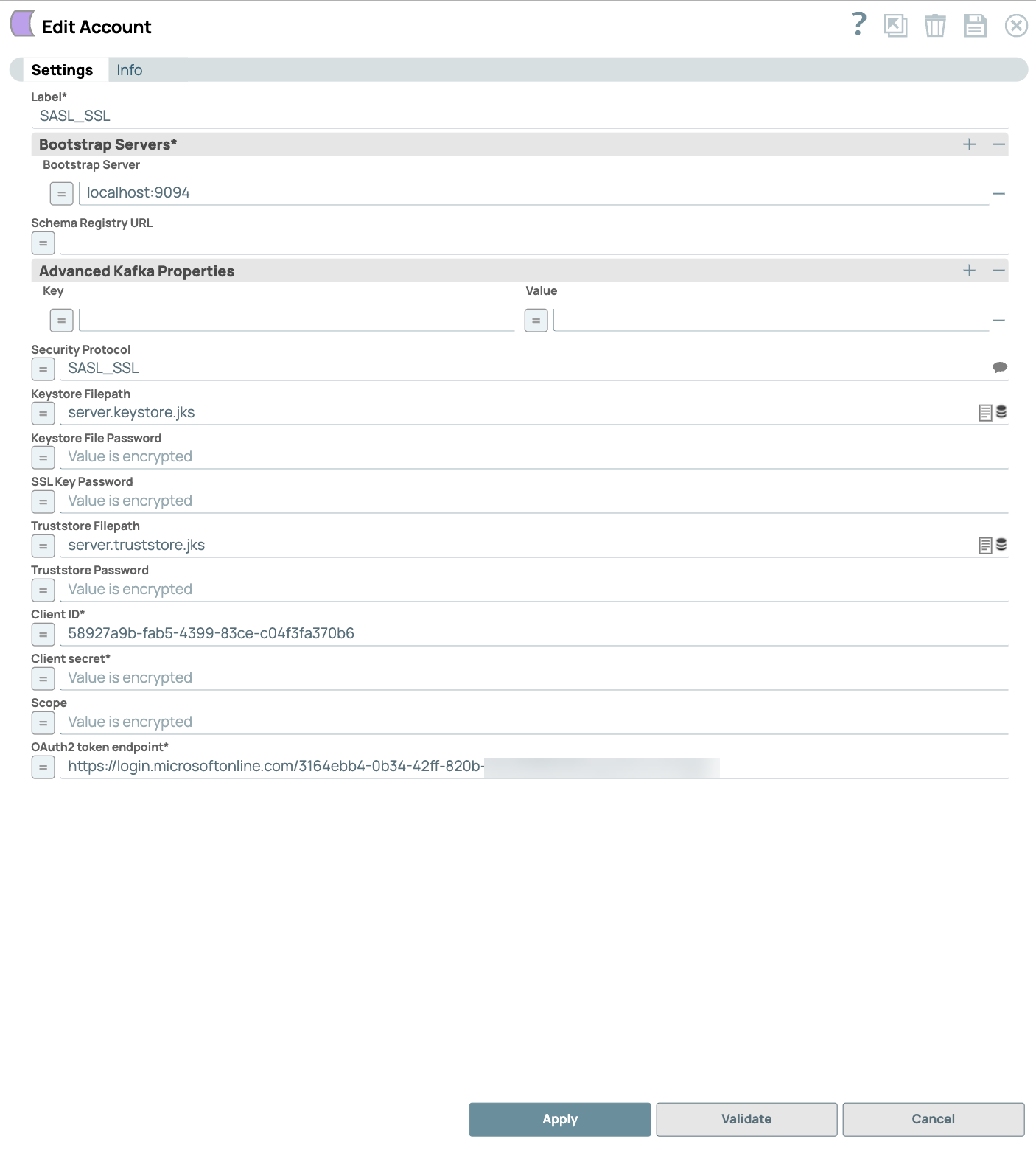 Kafka OAuth2 Account configuration