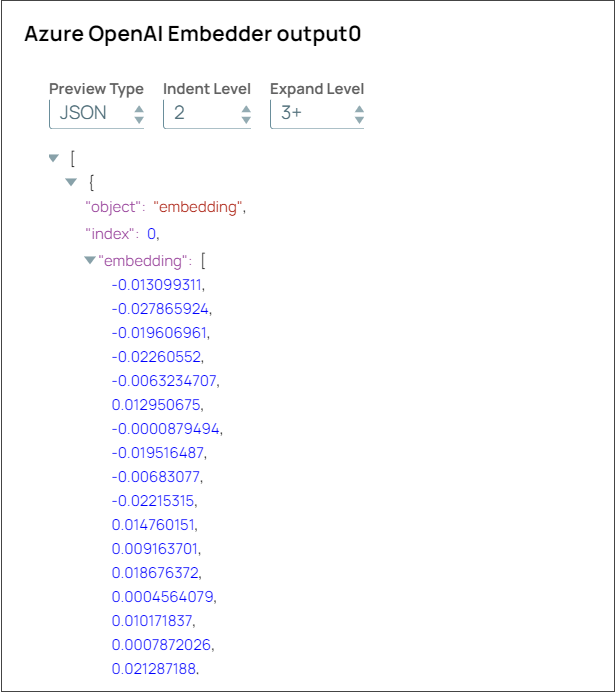 Azure OpenAI Embedder output