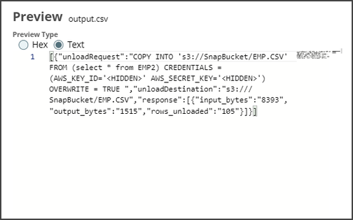Unload Snap Output