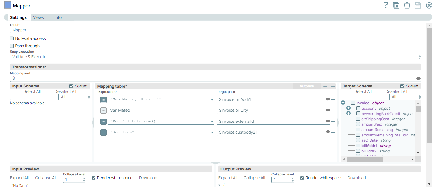 Mapper Snap configuration