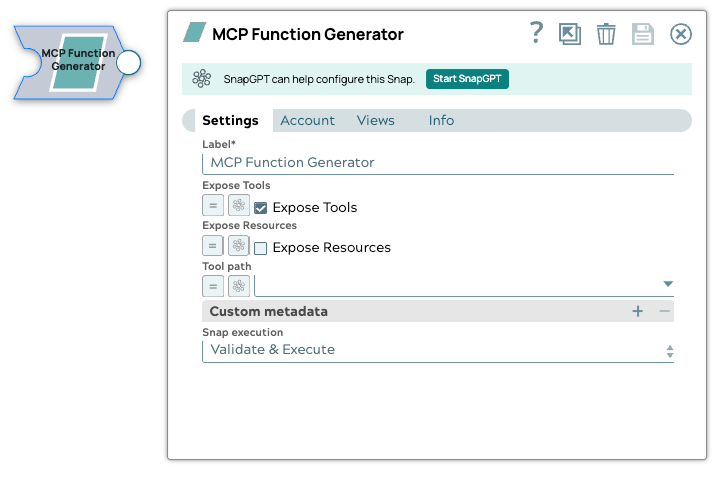 MCP Function Generator Snap dialog