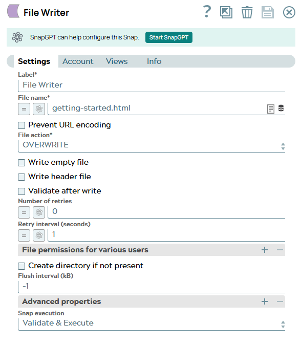 File Writer Snap configuration