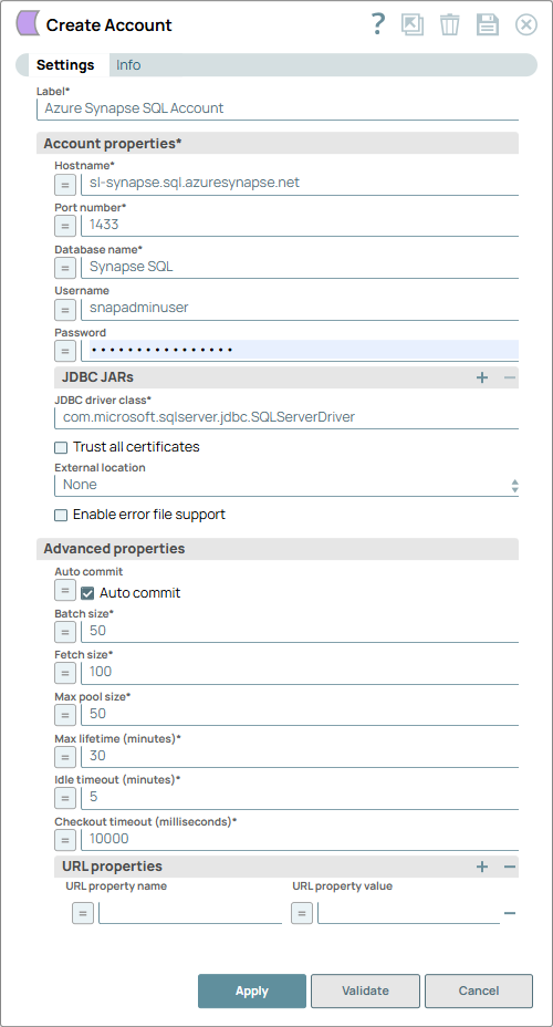 Azure Synapse SQL Account Configuration