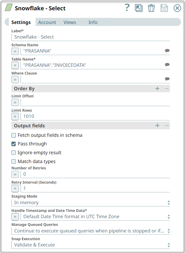 Snowflake Select Configuration