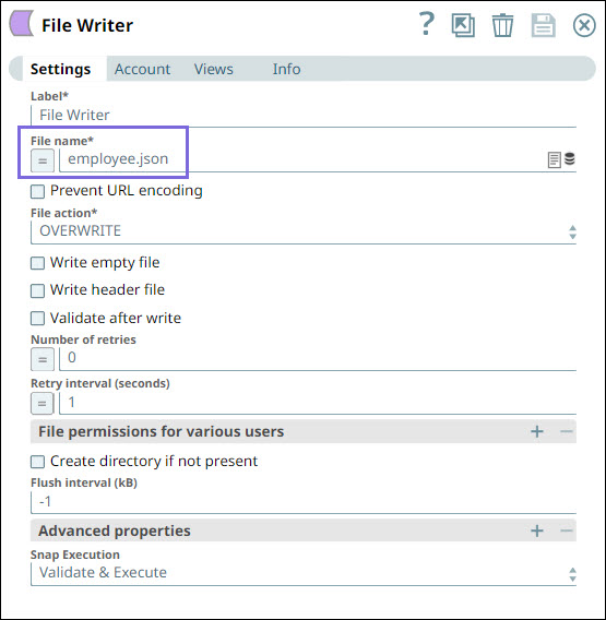 File Writer Configuration