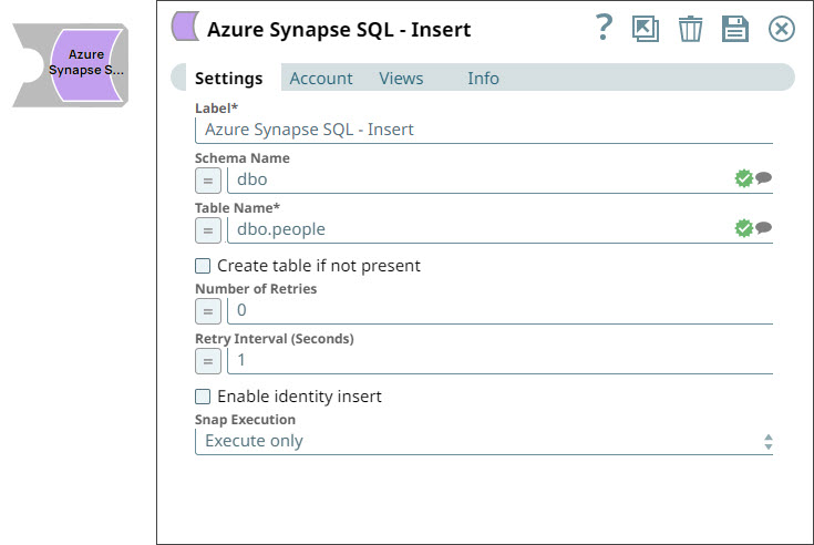 Azure Synapse SQL Insert Snap Overview