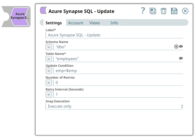 Azure Synapse SQL Update Snap Overview