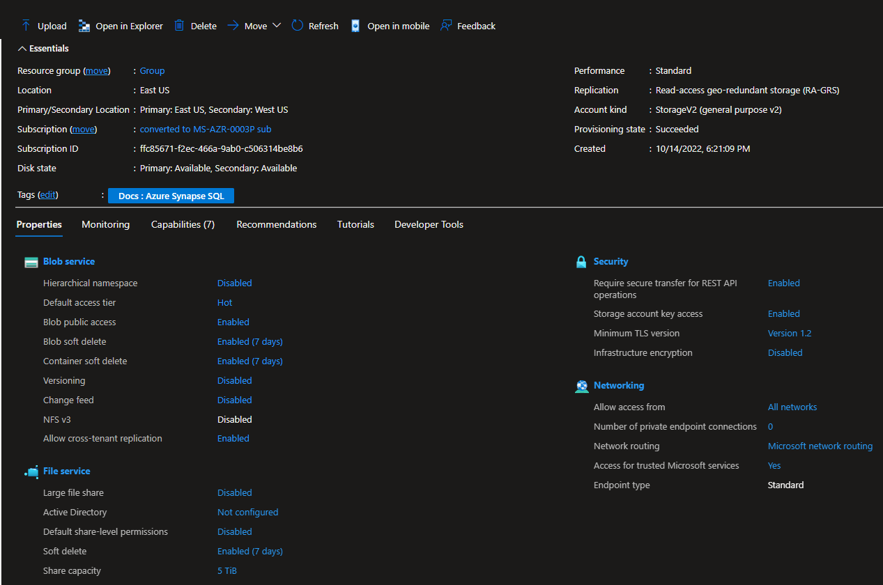 Azure Storage Account details
