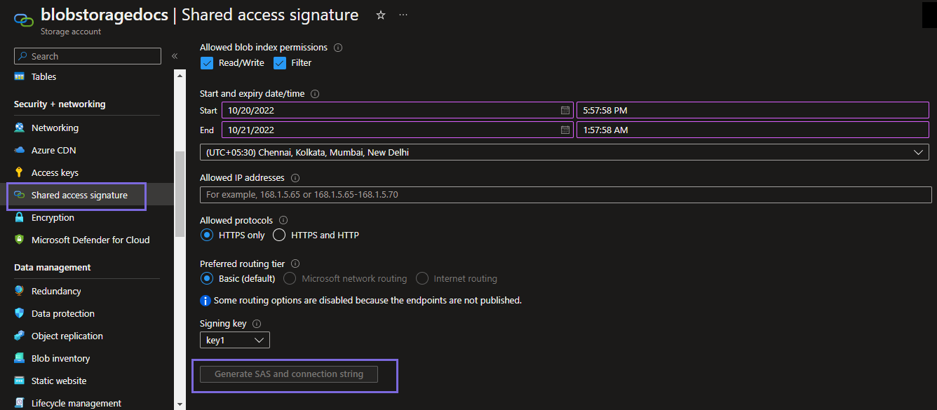 Generate Shared Access Signature