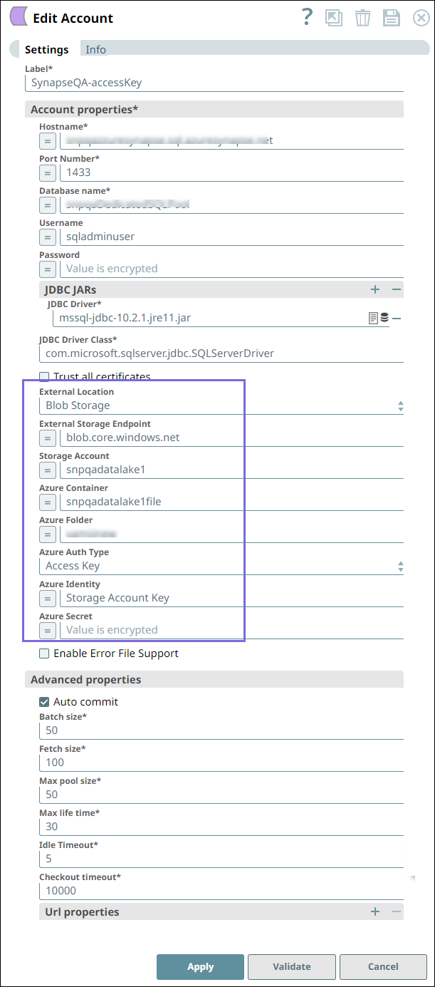 Azure Synapse SQL Account Configuration