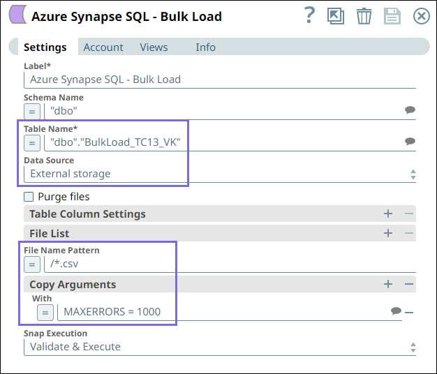 Azure Synapse SQL Bulk Load Configuration