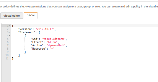 DynamoDB permissions policies selection