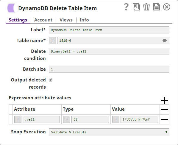 DynamoDB Delete Table Item Snap configuration
