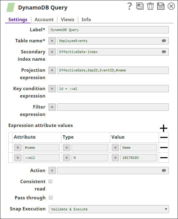 DynamoDB Query Snap configuration for Global Secondary Index