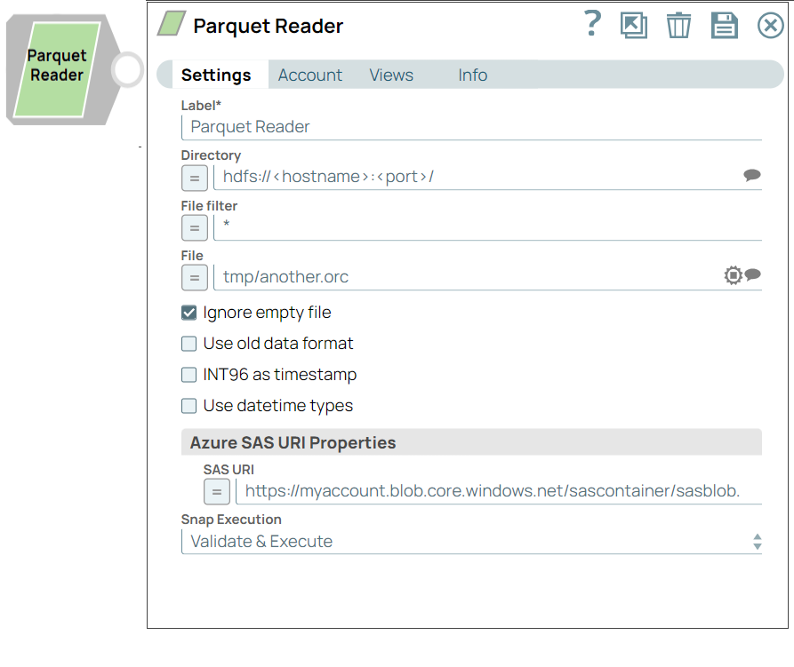 Parquet Reader Snap overview
