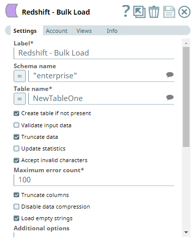 Redshift Bulk Load Settings