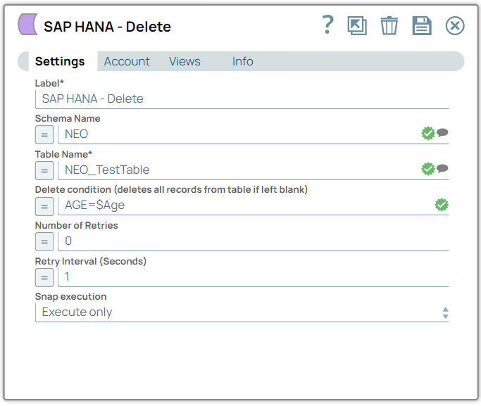 SAP HANA Delete Configuration