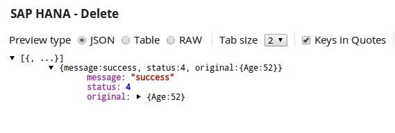 SAP HANA Delete Output