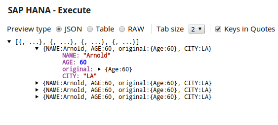 SAP HANA Execute Output