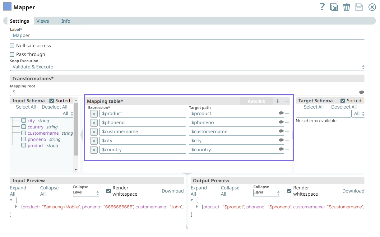 Mapper Snap Configuration